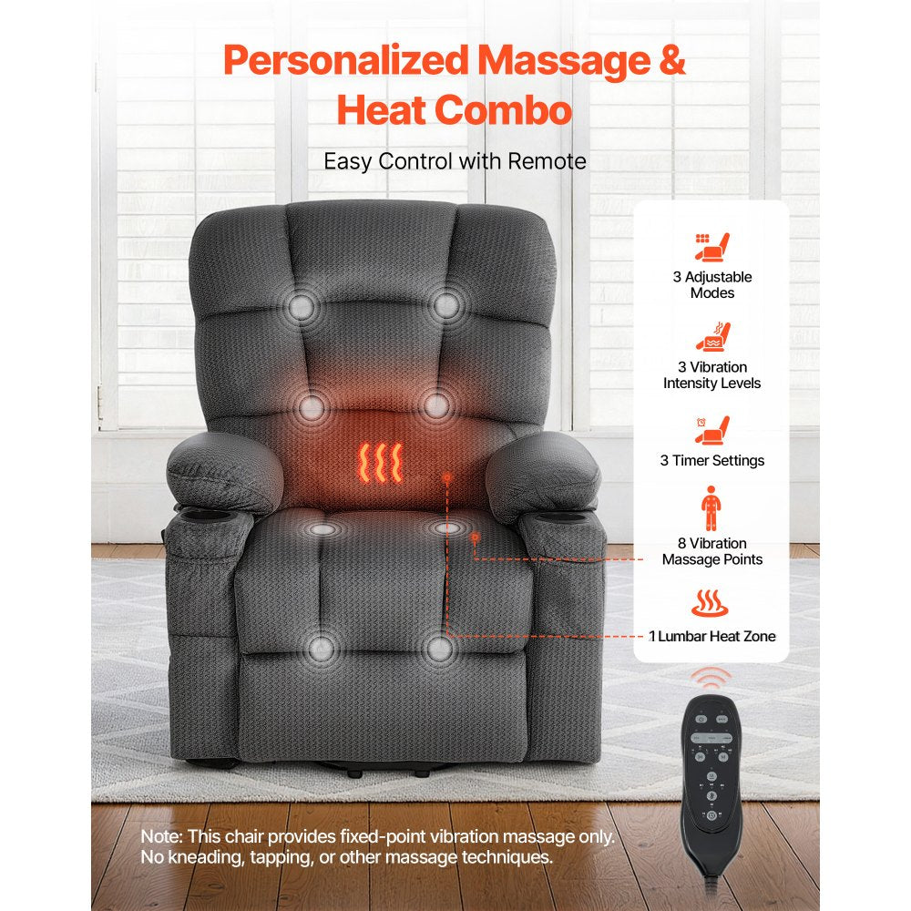 Vevor Recliner Chair Power Lift Dual Motor Heat Massage Dark Gray New