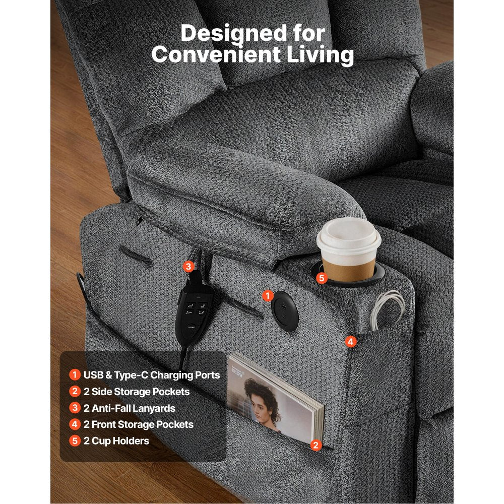 Vevor Recliner Chair Power Lift Dual Motor Heat Massage Dark Gray New