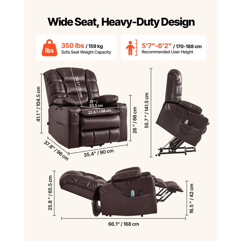 Vevor Recliner Chair Power Lift Triple-Motor Heat & Massage Brown New