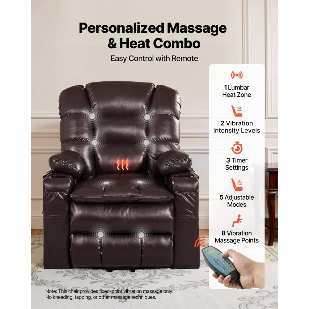 Vevor Recliner Chair Power Lift Triple-Motor Heat & Massage Brown New