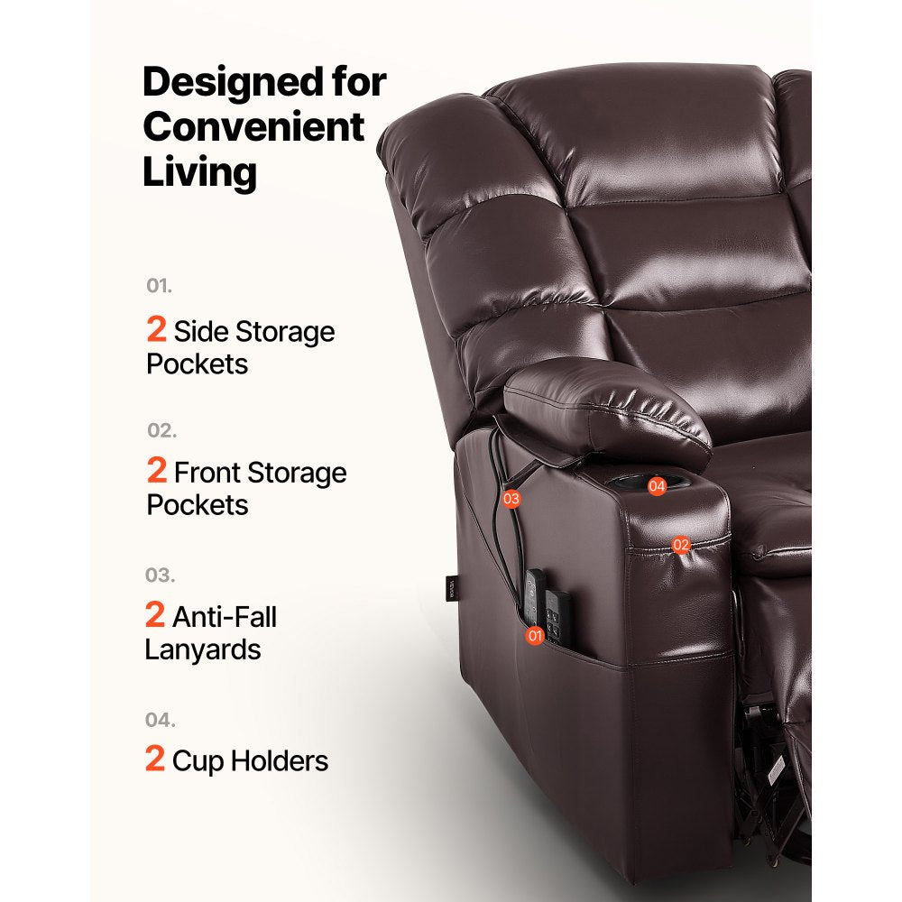 Vevor Recliner Chair Power Lift Triple-Motor Heat & Massage Brown New