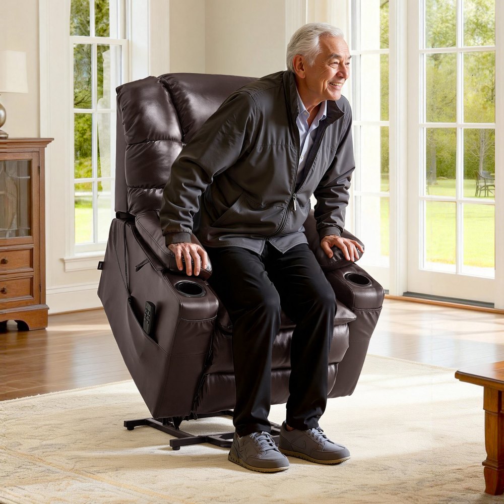 Vevor Recliner Chair Power Lift Triple-Motor Heat & Massage Brown New