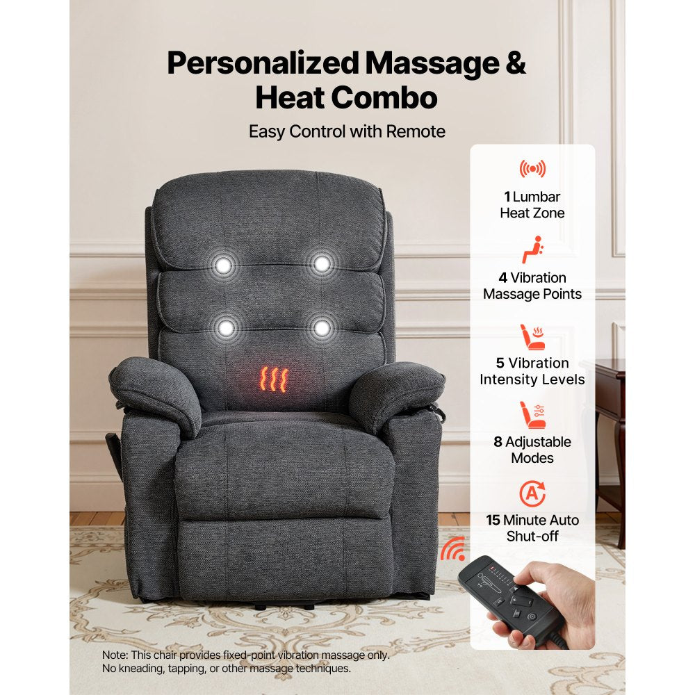 Vevor Recliner Chair Power Lift Dual Motor Heat Massage Dark Gray New