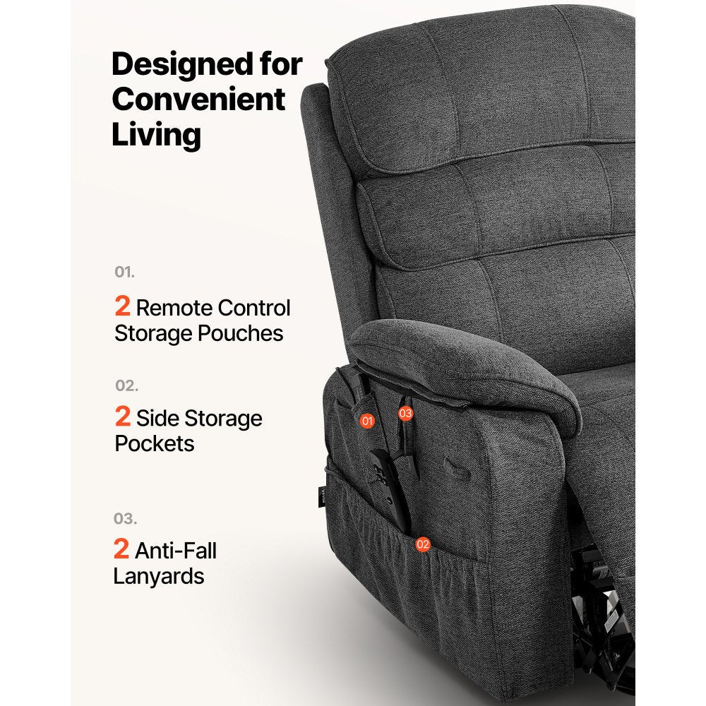 Vevor Recliner Chair Power Lift Dual Motor Heat Massage Dark Gray New