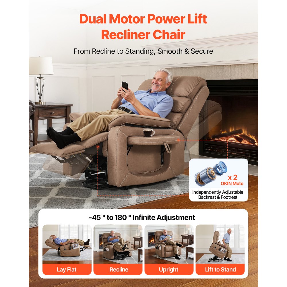 Vevor Recliner Chair Power Lift Dual Motor Heat Massage Brown New