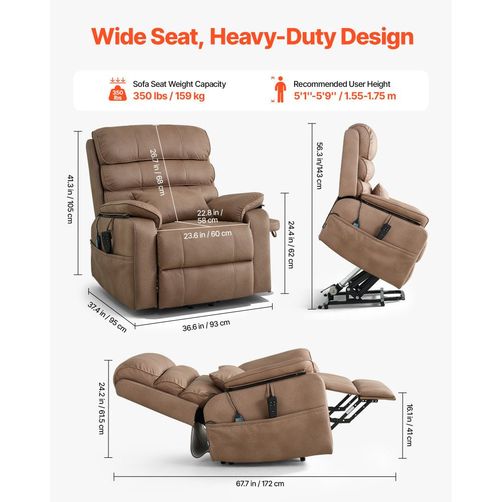 Vevor Recliner Chair Power Lift Dual Motor Heat Massage Brown New