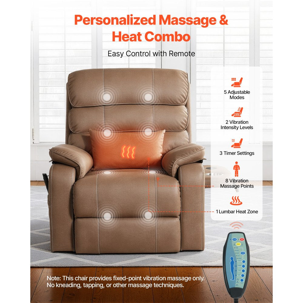 Vevor Recliner Chair Power Lift Dual Motor Heat Massage Brown New