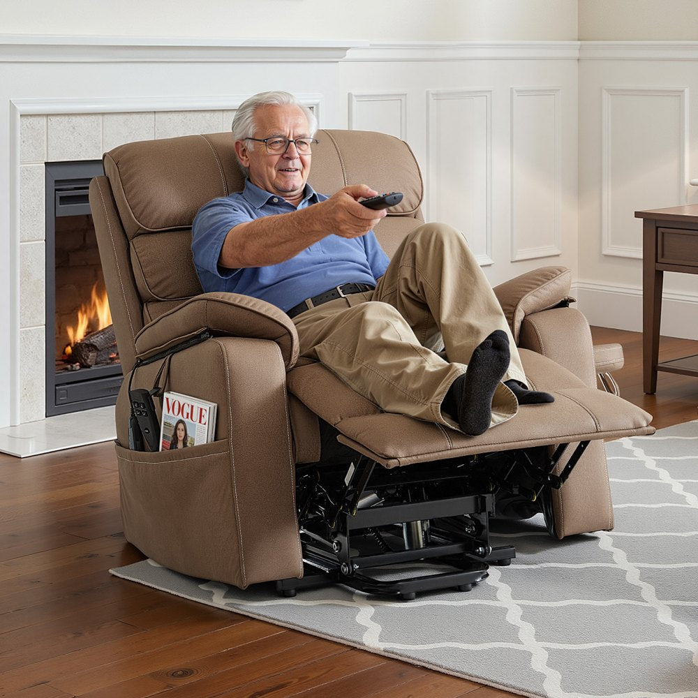 Vevor Recliner Chair Power Lift Dual Motor Heat Massage Brown New