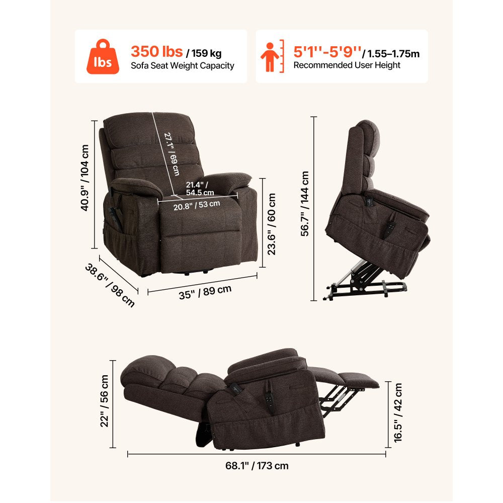 Vevor Recliner Chair Power Lift Recliner Dual Motor Heat and Massage Brown New