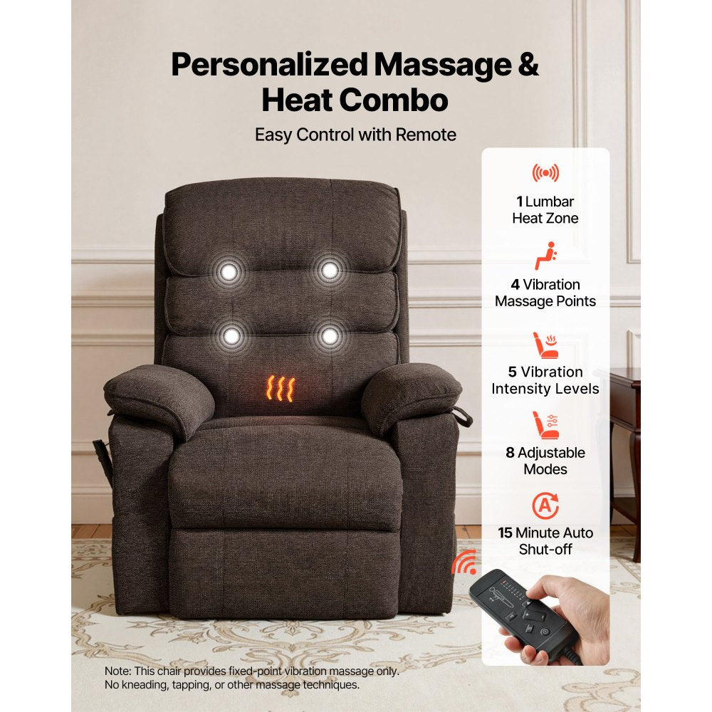 Vevor Recliner Chair Power Lift Recliner Dual Motor Heat and Massage Brown New