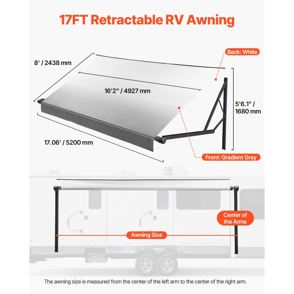 Vevor Electric Retractable RV Awning 17' Gradient Gray New