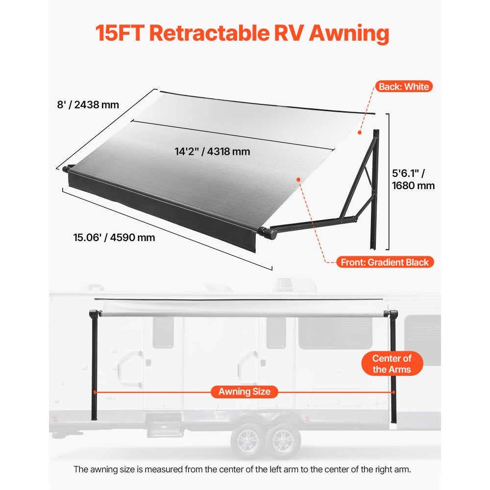 Vevor Electric Retractable RV Awning Motorized Complete Kit 15.06' Gradient Black New