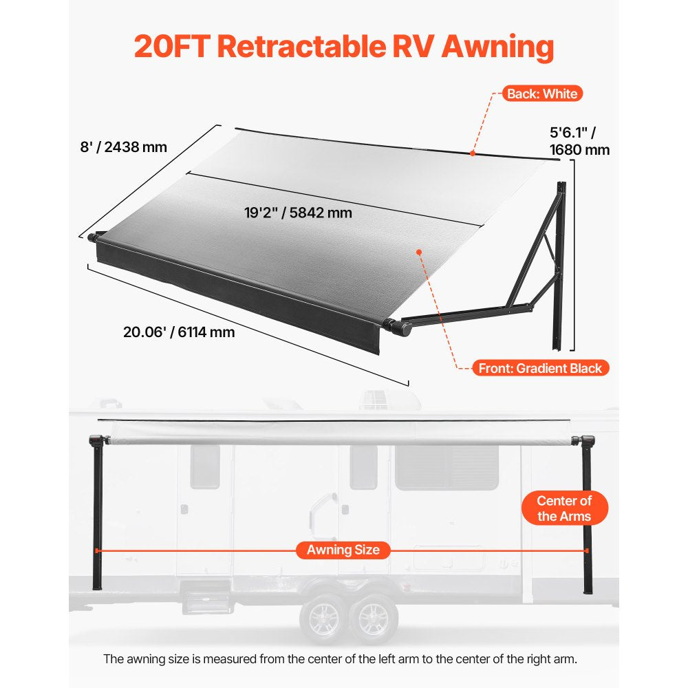 Vevor RV Awning Motorized Electric Retractable Complete Kit 20.06' Gradient Black New