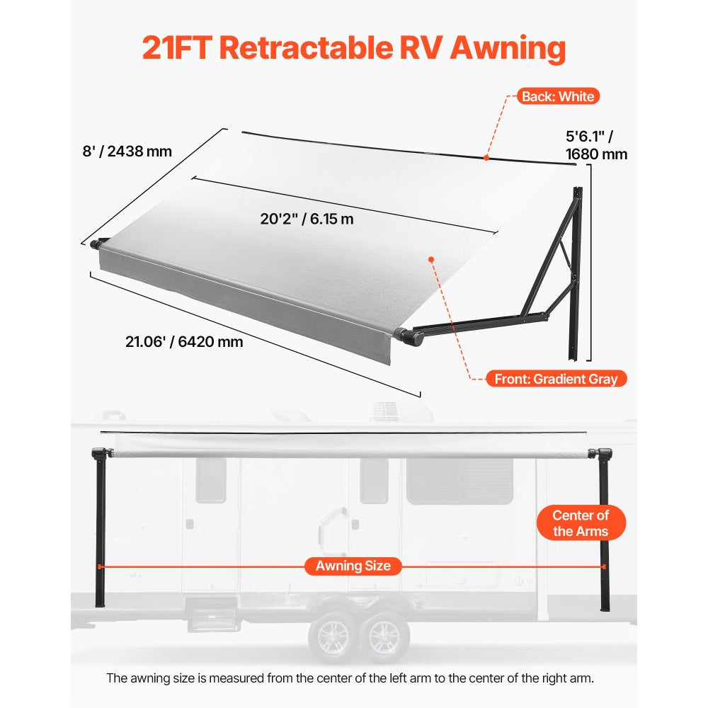 Vevor Electric Retractable RV Awning Motorized Complete Kit 21' Gradient Gray New