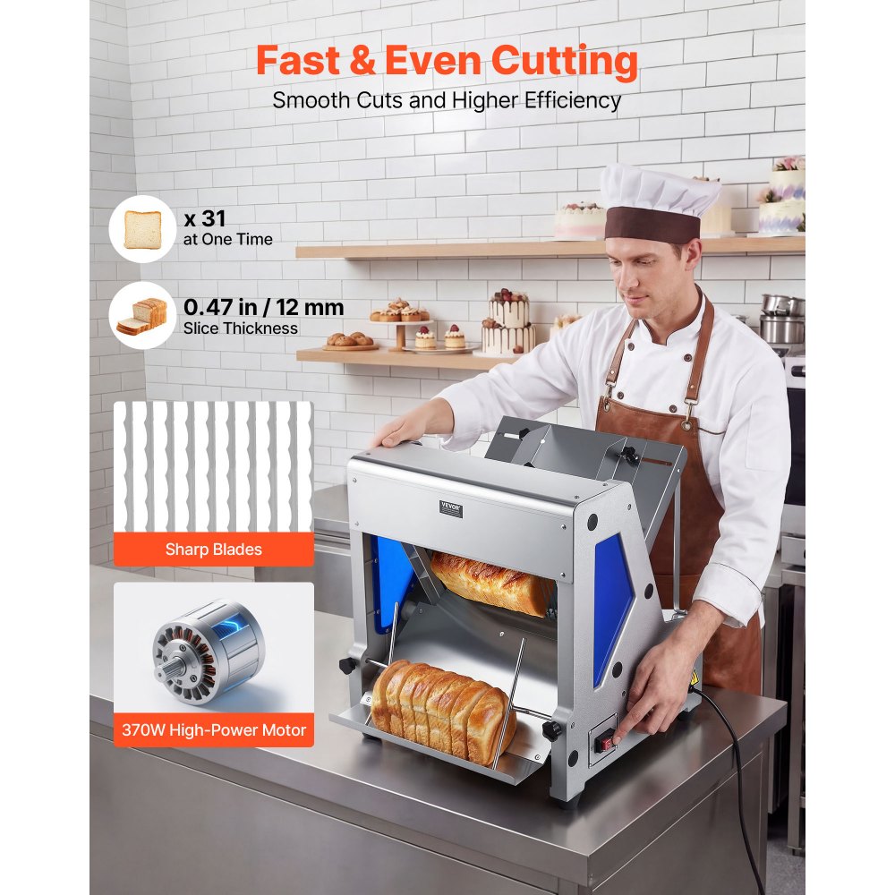 Vevor Bread Slicer Electric Countertop 12 mm Commercial Bread Cutting Machine New