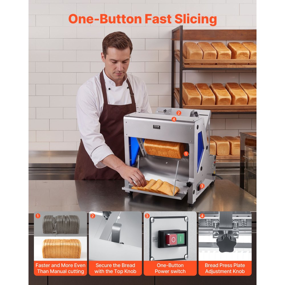 Vevor Bread Slicer Electric Countertop 12 mm Commercial Bread Cutting Machine New
