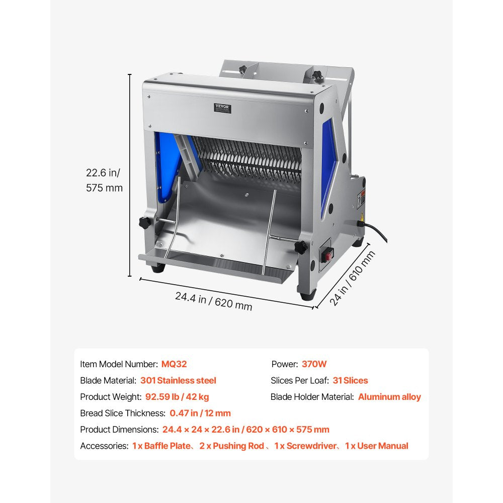 Vevor Bread Slicer Electric Countertop 12 mm Commercial Bread Cutting Machine New