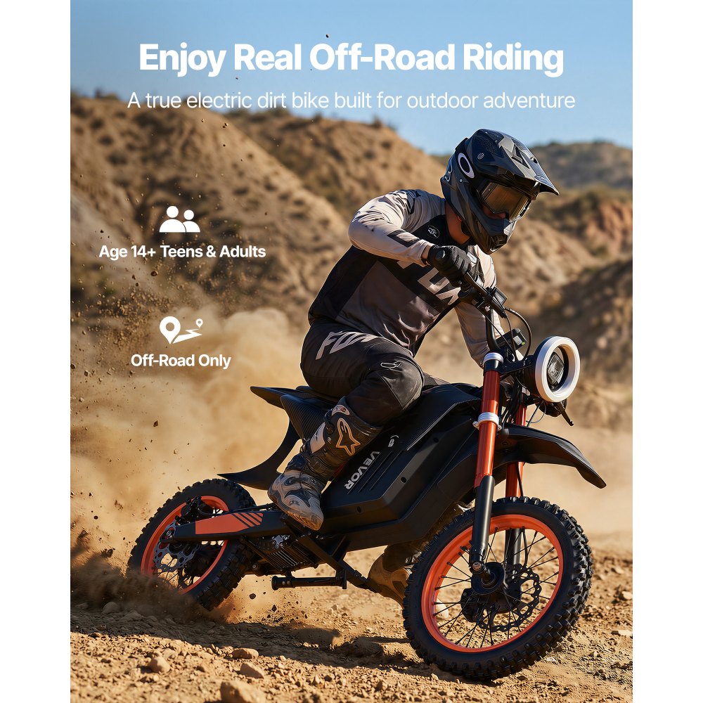 Vevor Electric Dirt Bike Off-Road Motorcycle 2000W 31 MPH 31-Mile Range New