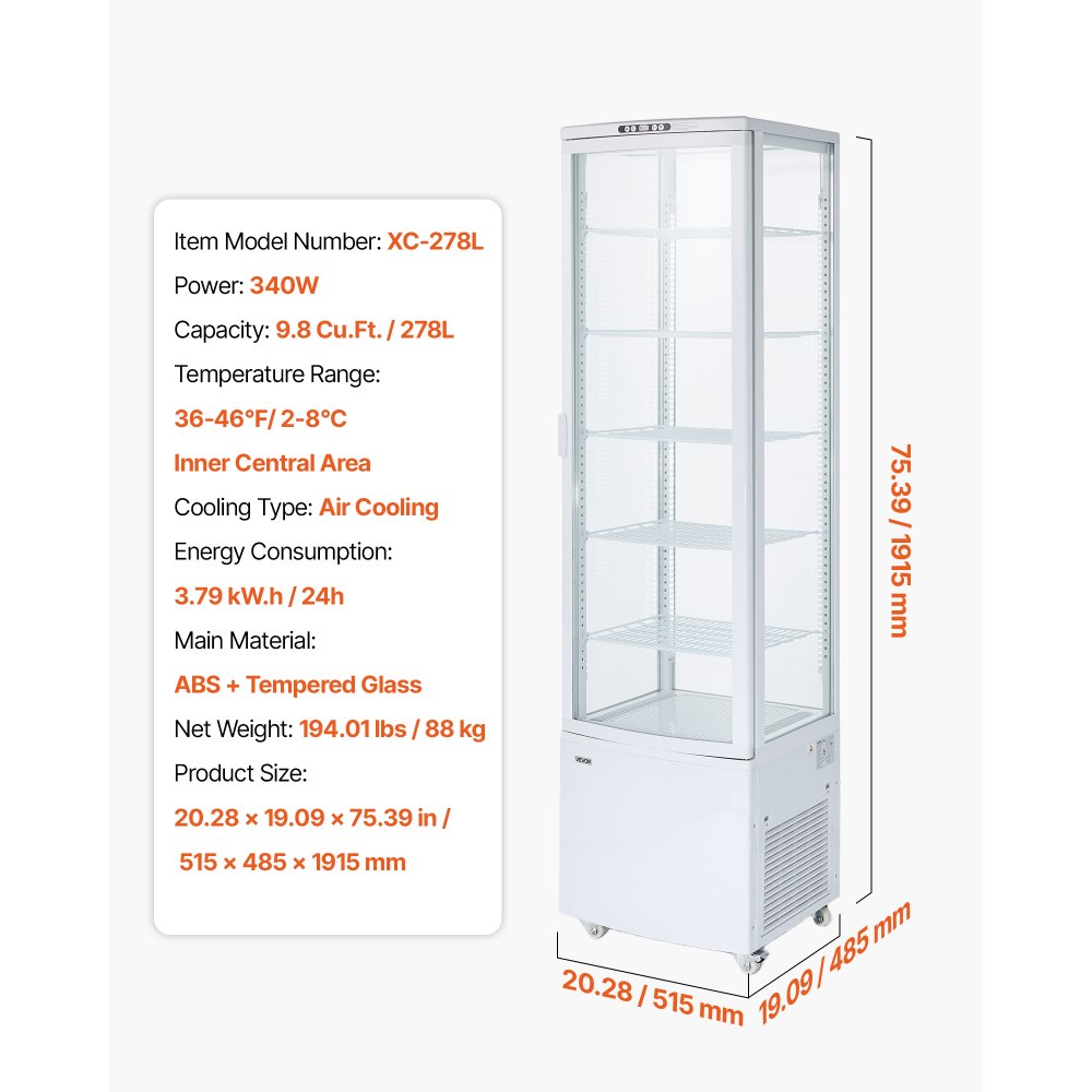 Vevor Refrigerated Display Case 9.8 Cu. Ft. 5-Tier Commercial Cake Refrigerator New