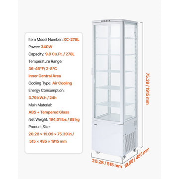 Vevor Refrigerated Display Case 9.8 Cu. Ft. 5-Tier Commercial Cake Refrigerator New
