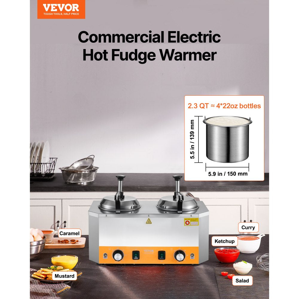 Vevor Cheese Dispenser Commercial Hot Fudge Warmer Double Pump 2.4 x 2 L New