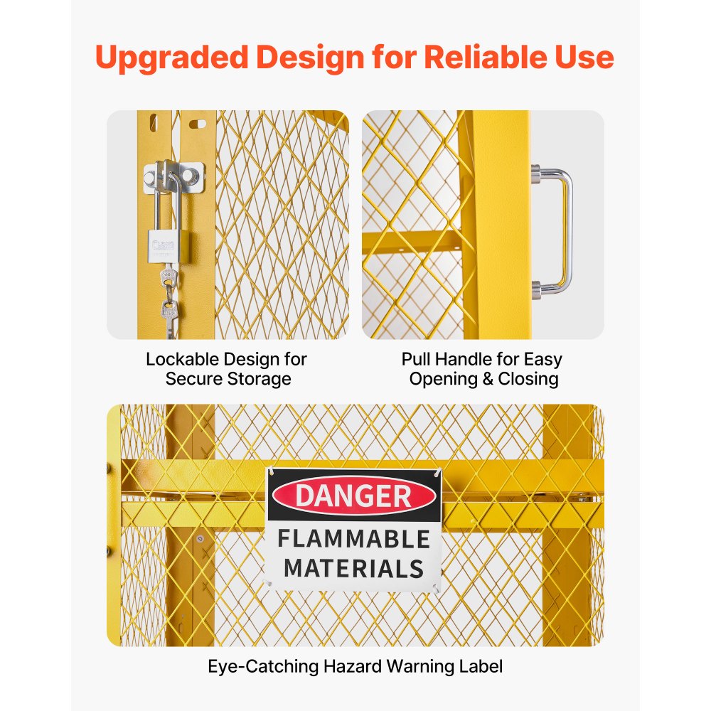 Vevor Cylinder Storage Cabinet 30" x 30" x 70.3" 8-Cylinder 4-Tier Yellow Carbon Steel New