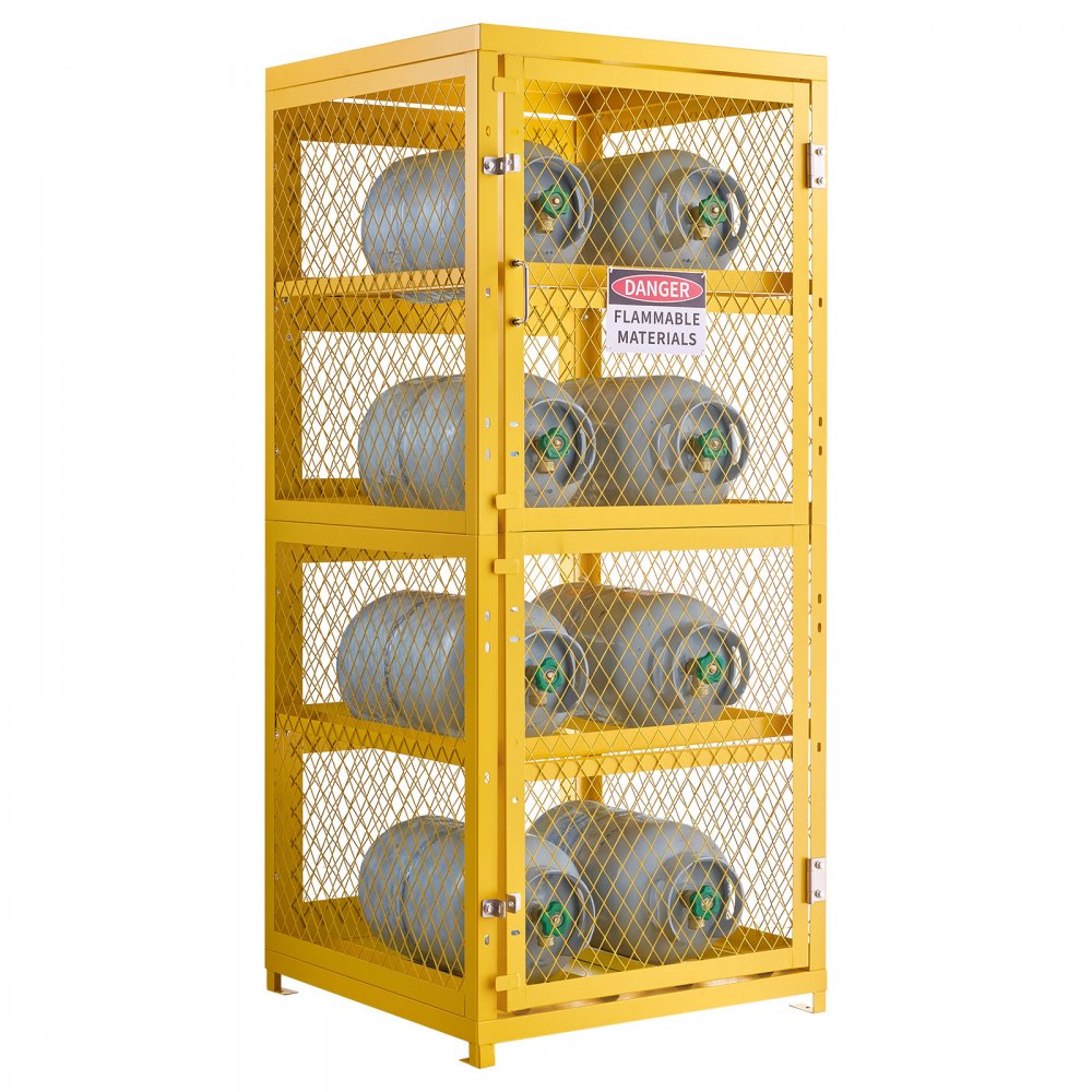 Vevor Cylinder Storage Cabinet 30" x 30" x 70.3" 8-Cylinder 4-Tier Yellow Carbon Steel New
