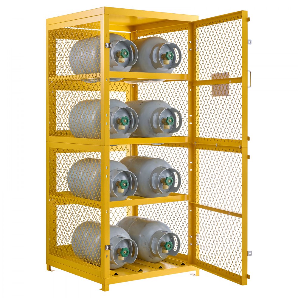 Vevor Cylinder Storage Cabinet 30" x 30" x 70.3" 8-Cylinder 4-Tier Yellow Carbon Steel New