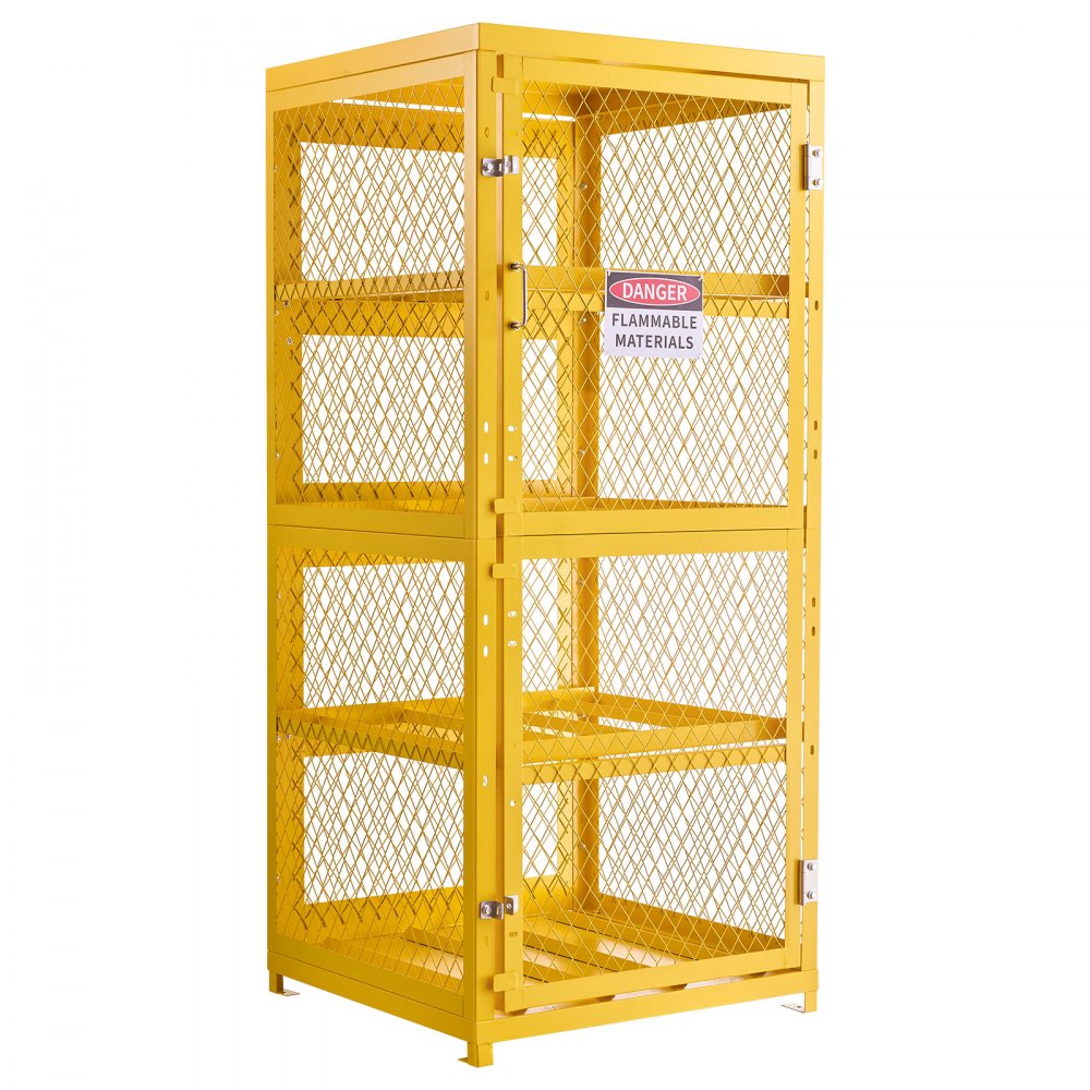Vevor Cylinder Storage Cabinet 30" x 30" x 70.3" 8-Cylinder 4-Tier Yellow Carbon Steel New