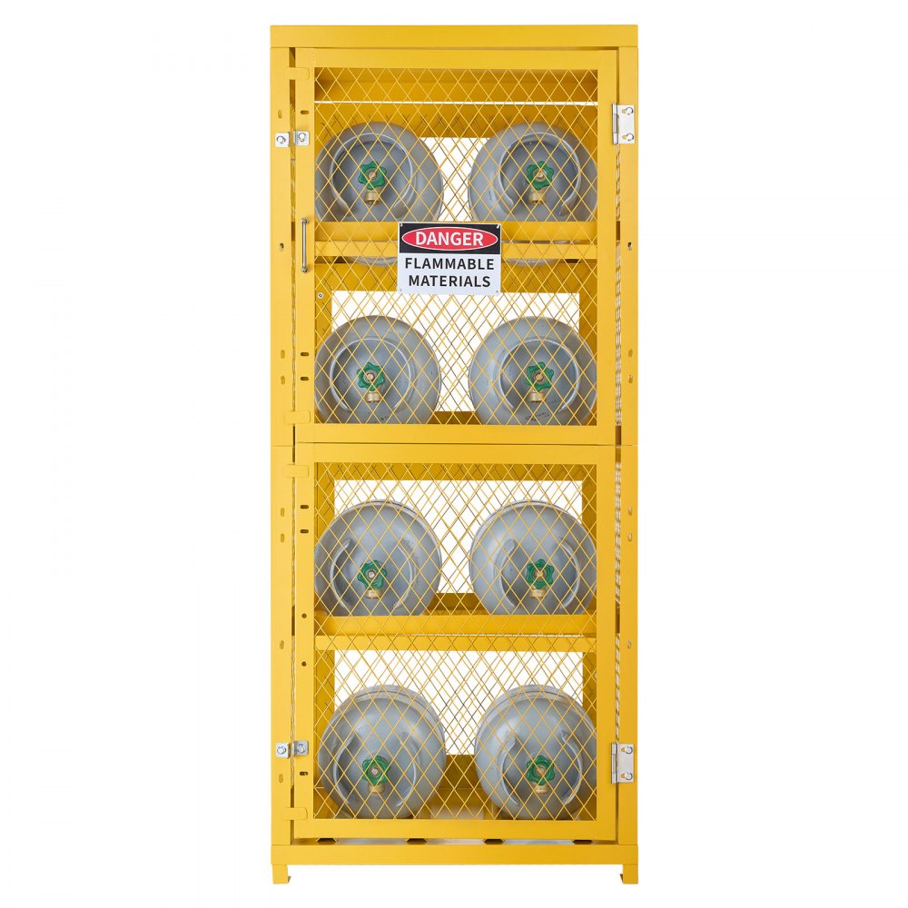 Vevor Cylinder Storage Cabinet 30" x 30" x 70.3" 8-Cylinder 4-Tier Yellow Carbon Steel New