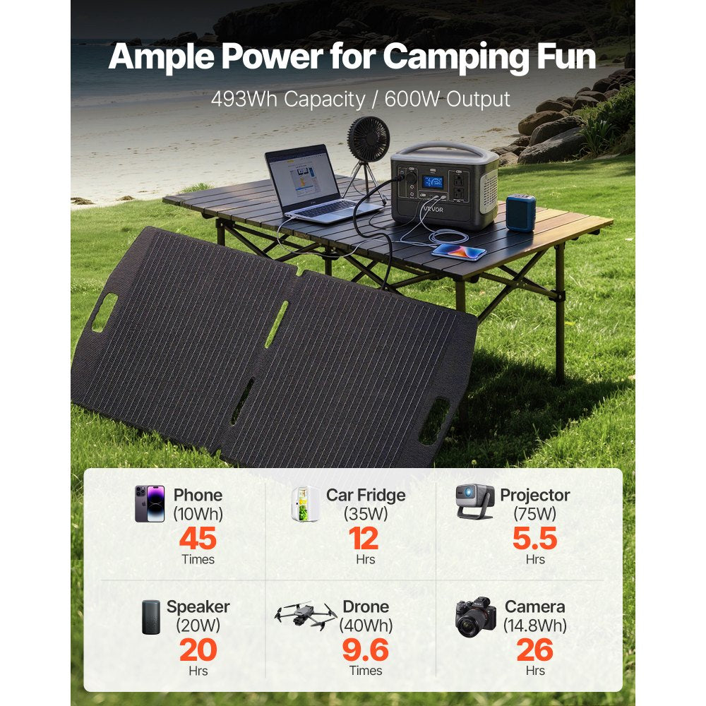 Vevor Portable Power Station 600W 493Wh with 100W Solar Panel New