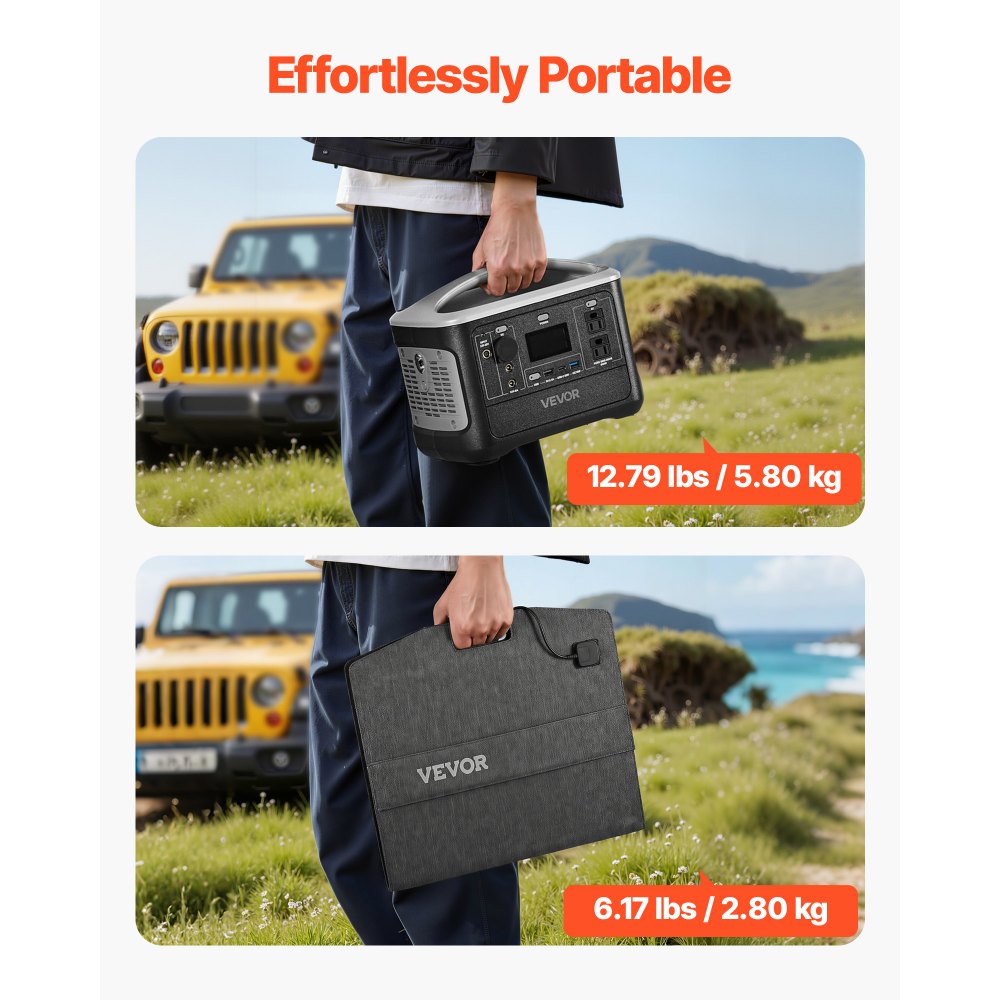 Vevor Portable Power Station 600W 493Wh with 100W Solar Panel New