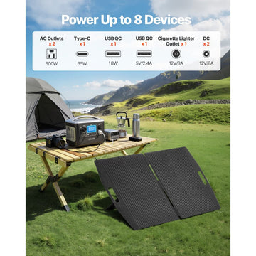 Vevor Portable Power Station 600W 493Wh with 100W Solar Panel New