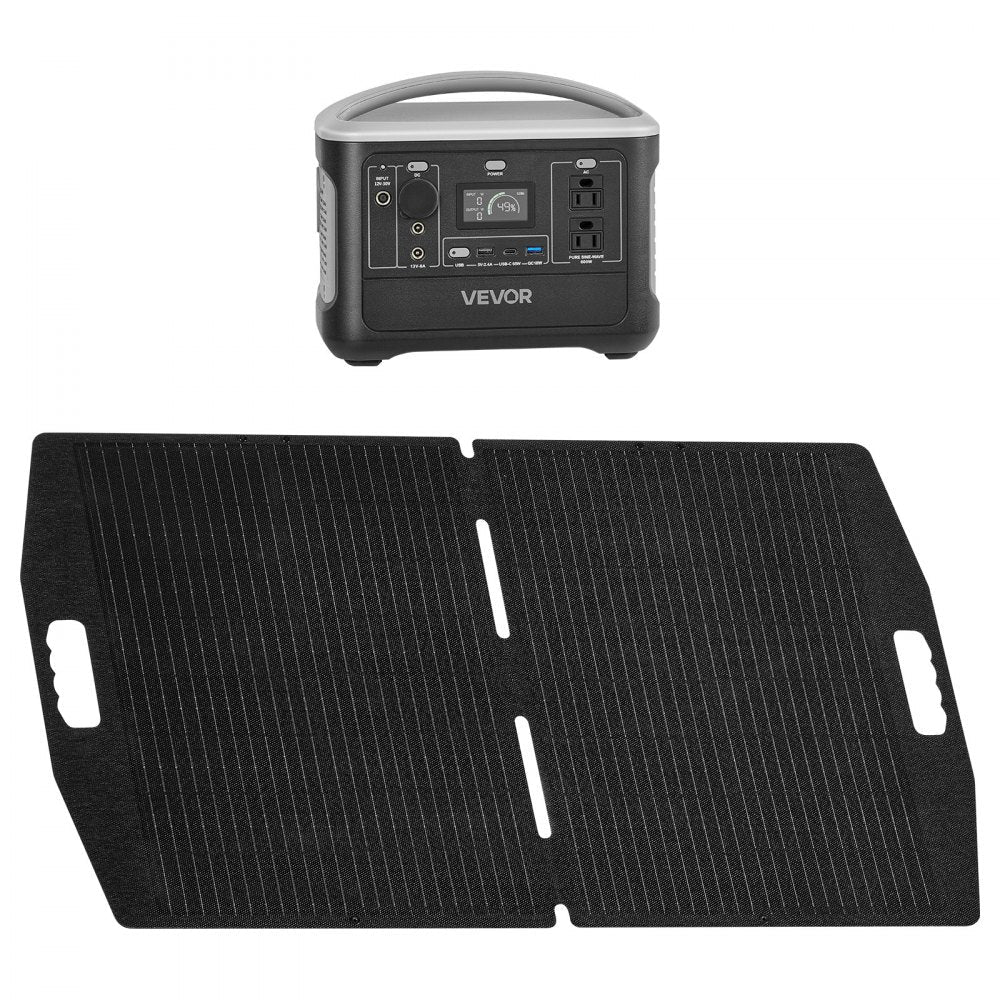 Vevor Portable Power Station 600W 493Wh with 100W Solar Panel New