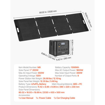 Vevor Portable Power Station 1800W 1008Wh with 200W Solar Panel New