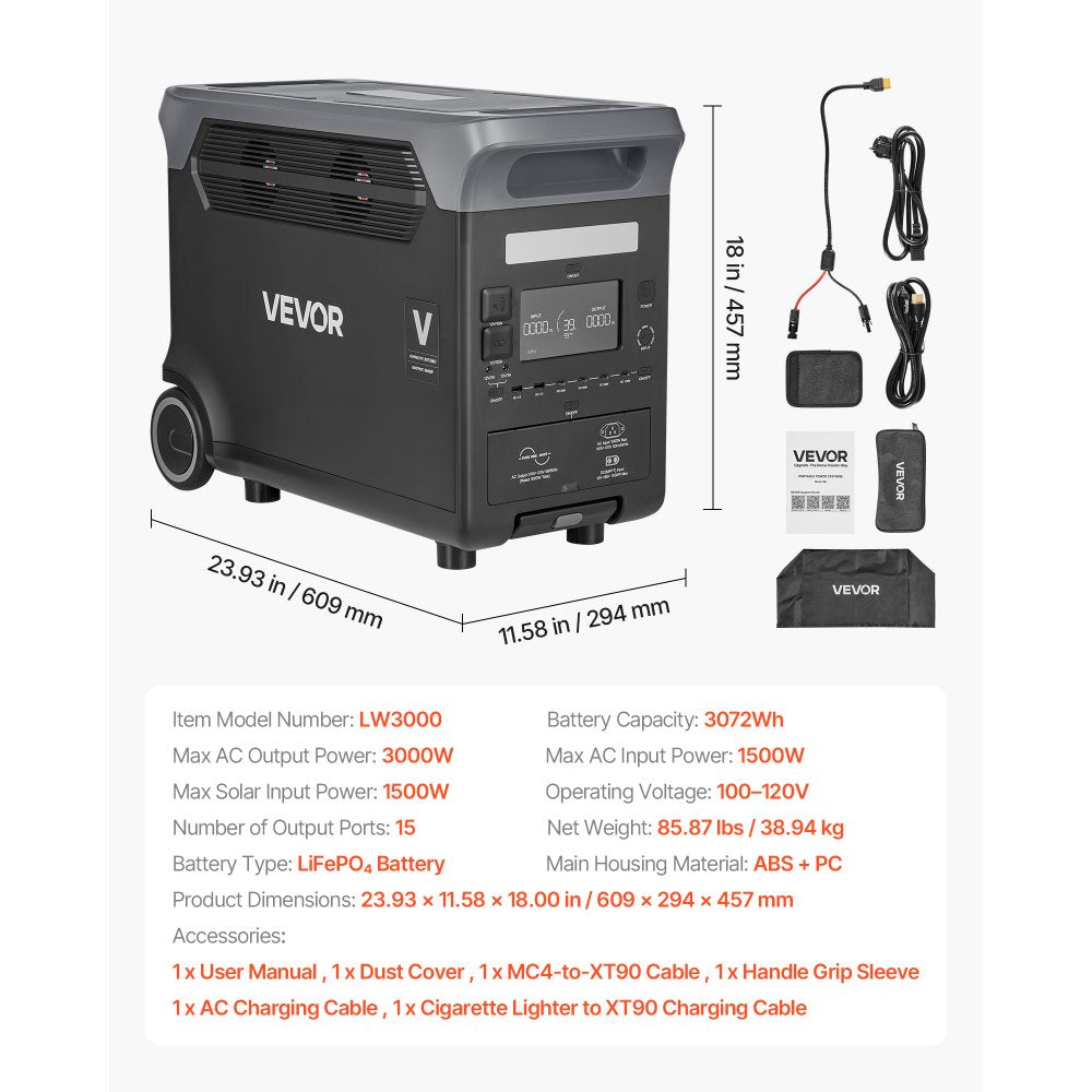 Vevor Portable Power Station 3000W 3072Wh LiFePO4 Battery Backup New