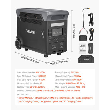 Vevor Portable Power Station 3000W 3072Wh LiFePO4 Battery Backup New
