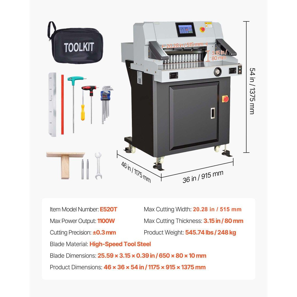 Vevor Electric Paper Cutter 20.28" Guillotine Trimmer with 7" Touchscreen New