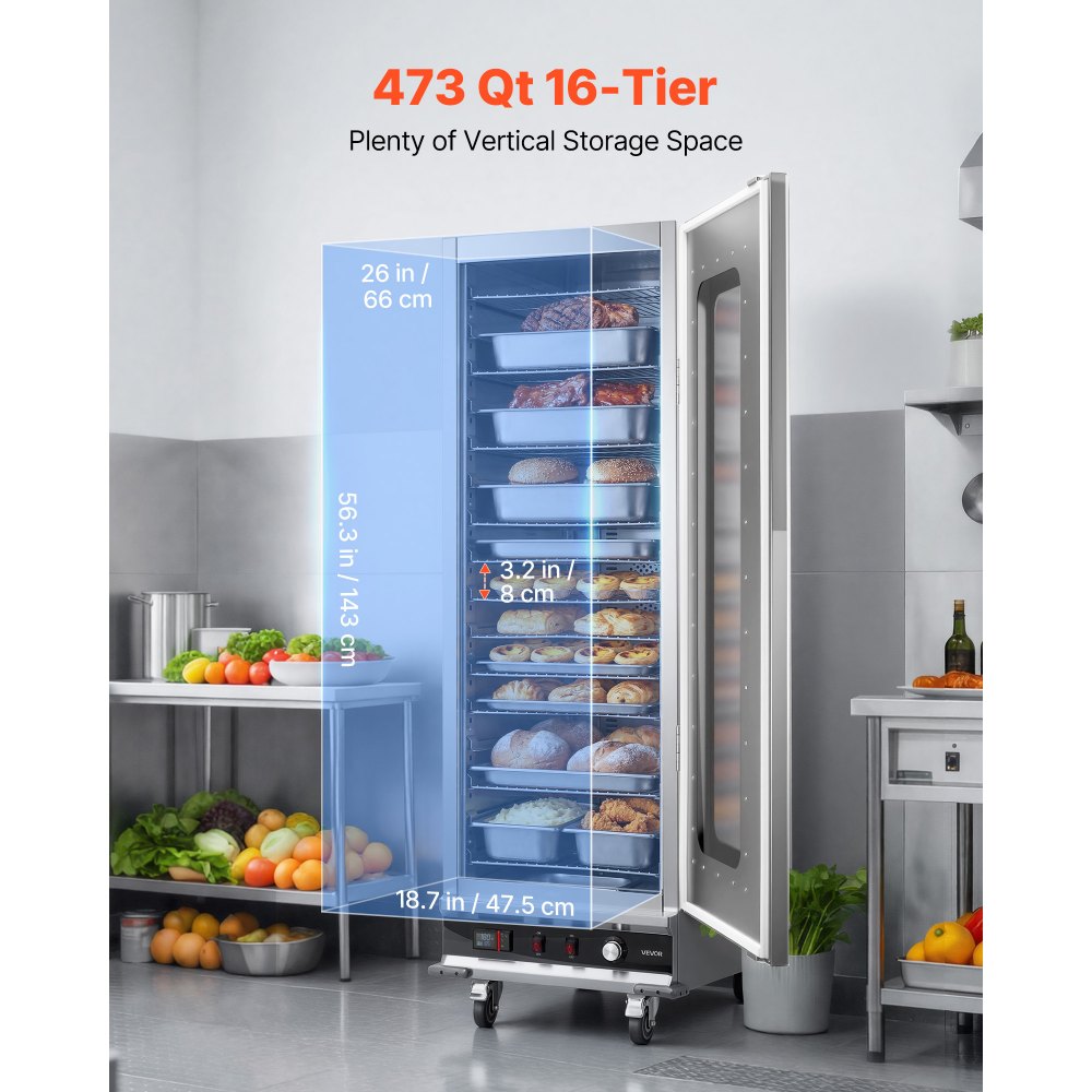 Vevor Food Warmer 16-Tier Commercial Warming Cabinet with Glass Door New