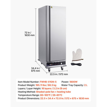 Vevor Food Warmer 16-Tier Commercial Warming Cabinet with Water Tray New