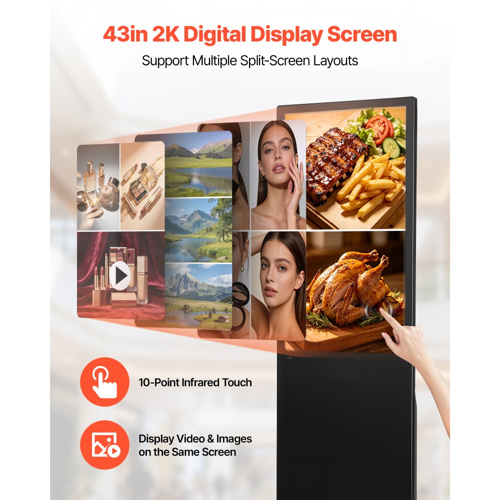 Vevor Digital Signage Display 43" Touchscreen Indoor Floor Standing Kiosk New