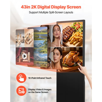 Vevor Digital Signage Display 43" Touchscreen Indoor Floor Standing Kiosk New