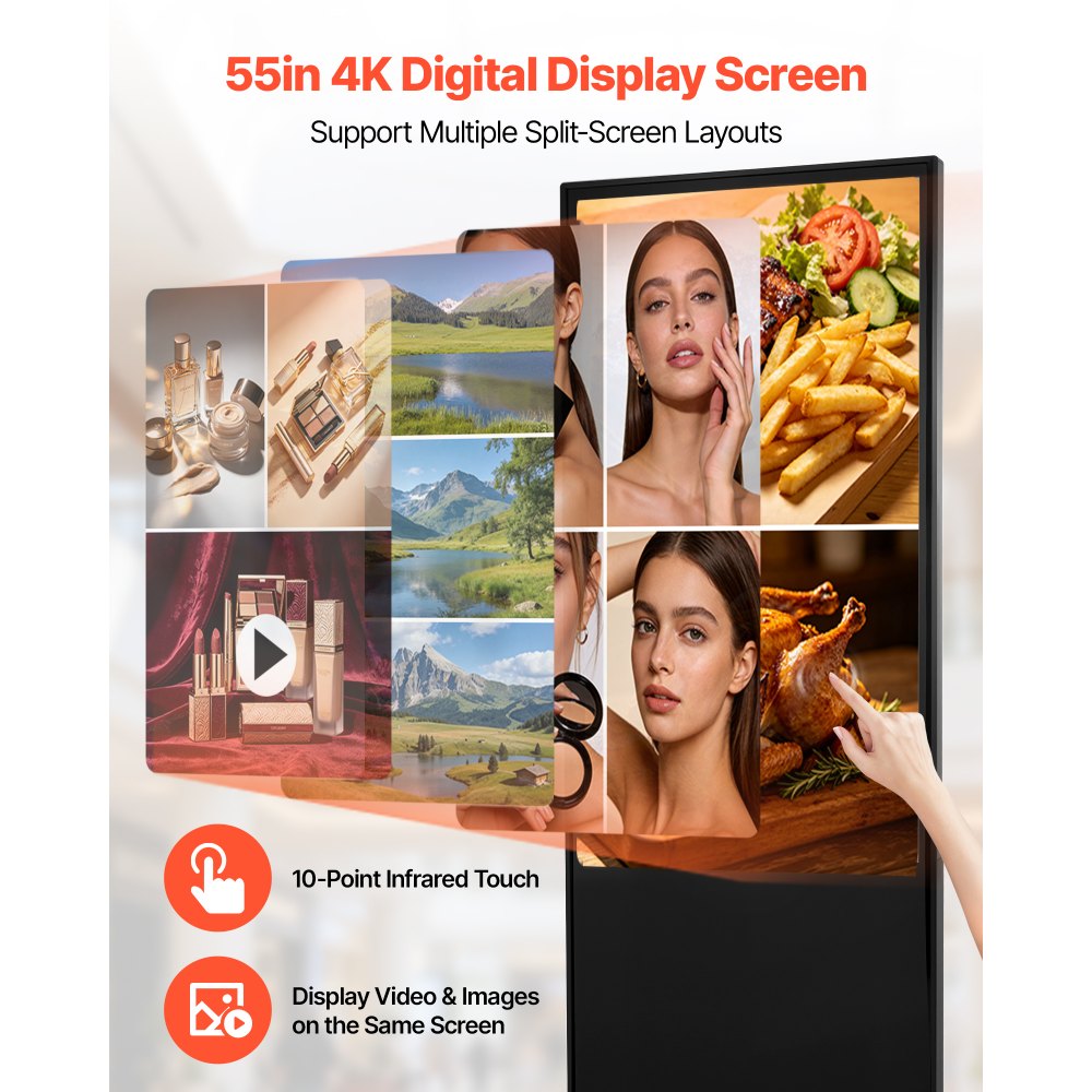Vevor Digital Kiosk 55" Indoor 4K Touchscreen Signage Display New