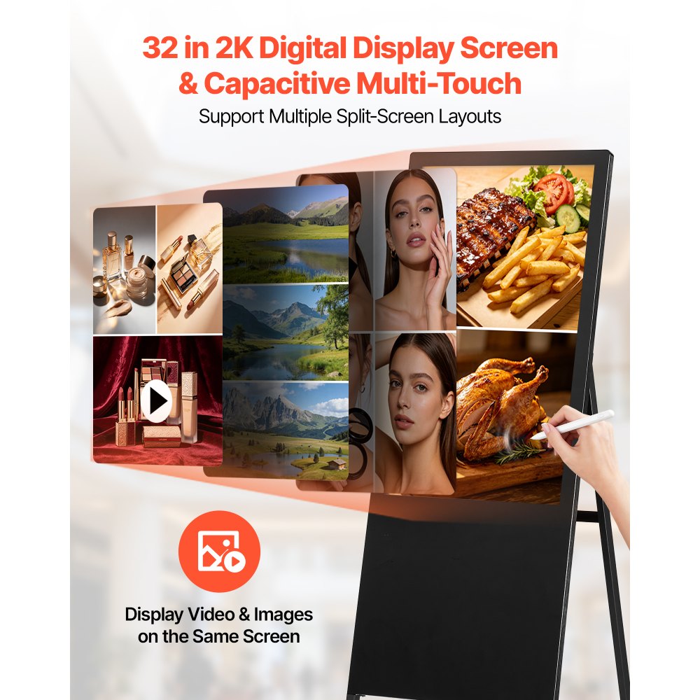 Vevor Digital Signage Kiosk 32" Indoor Floor Standing Touchscreen Advertising Display New