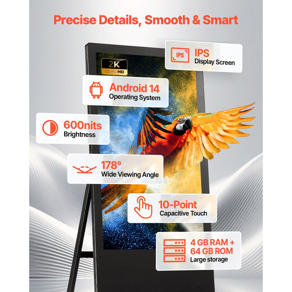 Vevor Digital Signage Kiosk 32" Indoor Floor Standing Touchscreen Advertising Display New