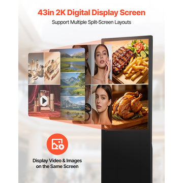 Vevor Digital Signage Floor Standing Advertising Display Kiosk 43" Indoor LCD WiFi HDMI USB Android 14 Non-Touch New