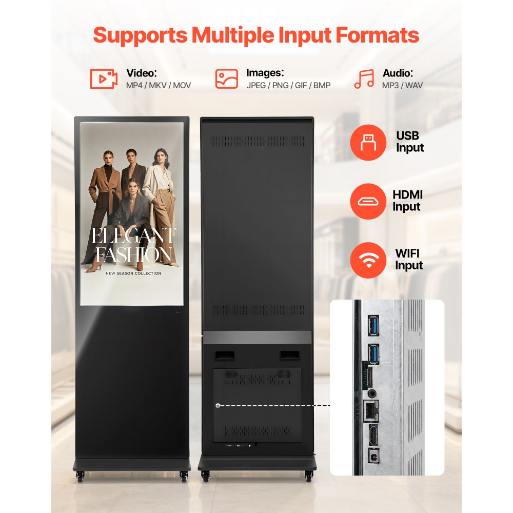 Vevor Digital Signage Floor Standing Advertising Display Kiosk 43" Indoor LCD WiFi HDMI USB Android 14 Non-Touch New
