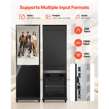 Vevor Digital Signage Floor Standing Advertising Display Kiosk 43" Indoor LCD WiFi HDMI USB Android 14 Non-Touch New