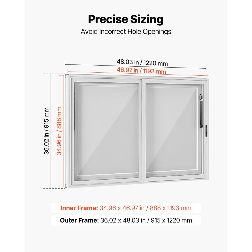 Vevor Concession Window 48" x 36" Aluminum Alloy Service Window for Food Truck with 2 Sliding Acrylic Windows New