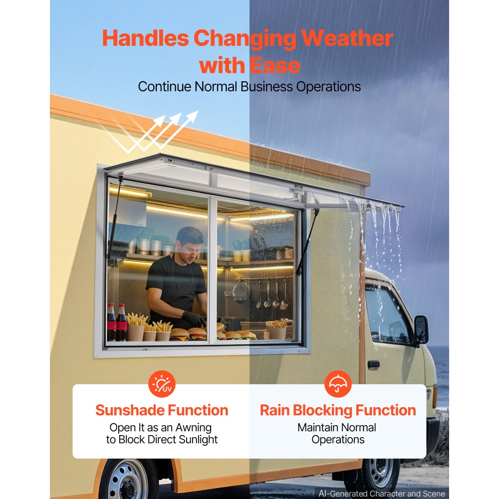 Vevor Concession Window 48" x 36" Aluminum Alloy Service Window for Food Truck with 2 Sliding Acrylic Windows New